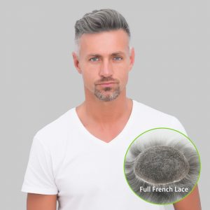 France Lace Toupees For Men Full Lace Base (810) Gray Human Hair Systems #1B65