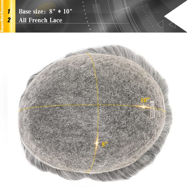 Full French Lace Mens Toupee French Lace Hair System #1B65H Off Black with 65% Gray Hair - Image 2