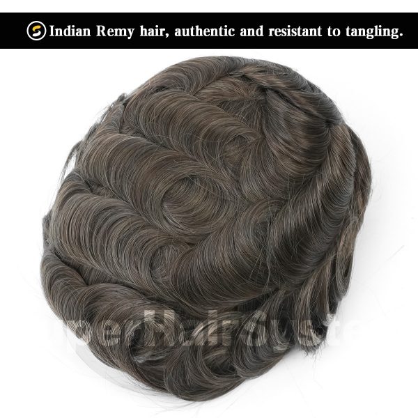 Mens-Toupee-French-lace-with-Poly-Base-Hair-Systems-ASH7-Lightest-Ash-Brown