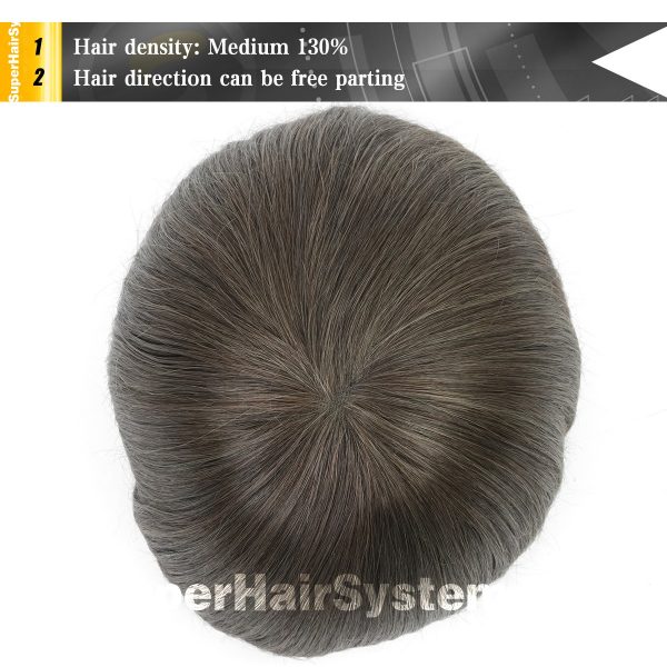 Mens-Toupee-French-lace-with-Poly-Base-Hair-Systems-ASH7-Lightest-Ash-Brown