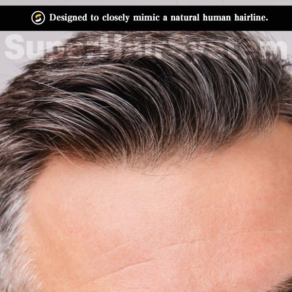 Mens Toupee Thin Skin Base Hairpiece for Man #1B30 Off Black with 30% Gray Hair