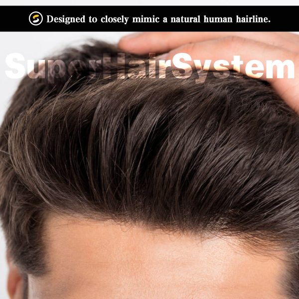 Mens Toupees Ultra-thin Skin Base Hair Systems #1B Off Black