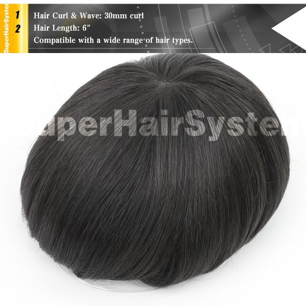 Mens Toupees Ultra-thin Skin Base Hair Systems #1B Off Black