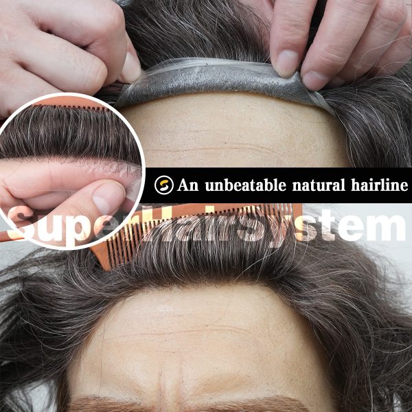 Mens Toupees Ultra-thin Skin Base Hair Systems #320 Dark Brown with 20% Gray HairMens Toupees Ultra-thin Skin Base Hair Systems #320 Dark Brown with 20% Gray Hair