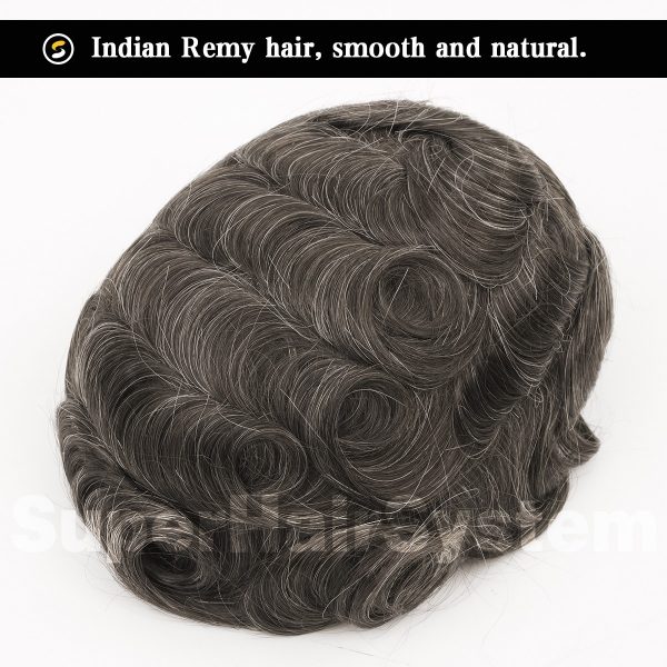 Mens Toupees Ultra-thin Skin Base Hair Systems #320 Dark Brown with 20% Gray Hair