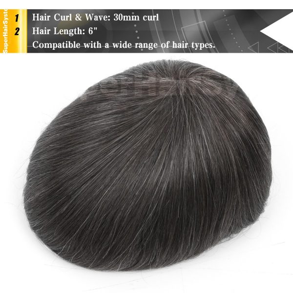 Mens Toupees Ultra-thin Skin Base Hair Systems #320 Dark Brown with 20% Gray Hair