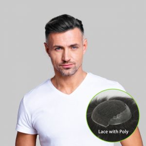 Q6 Hair Systmes For Men Lace Front with Poly Side and Back Base (810) Hair Units #1B20