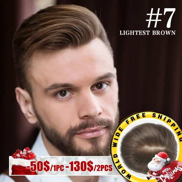 Full Swiss Lace Men’s Toupee Swiss Lace Hair System #7 Lightest Brown