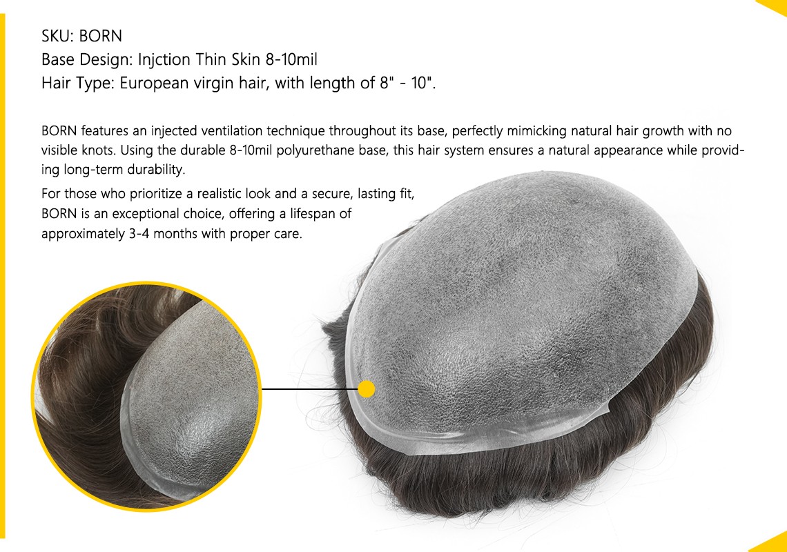 Men’s Toupee Born Skin Hairpieces For Men with European Hair