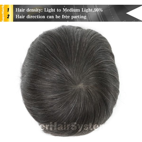 Full-Swiss-Lace-Mens-Toupee-Swiss-Lace-Hair-System-210-Darkest-Brown-with-10-Gray-Hair