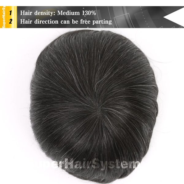 Mens-Toupee-French-lace-with-Poly-Base-Hair-Systems-1B20-Off-Black-with-20-Gray-Hair